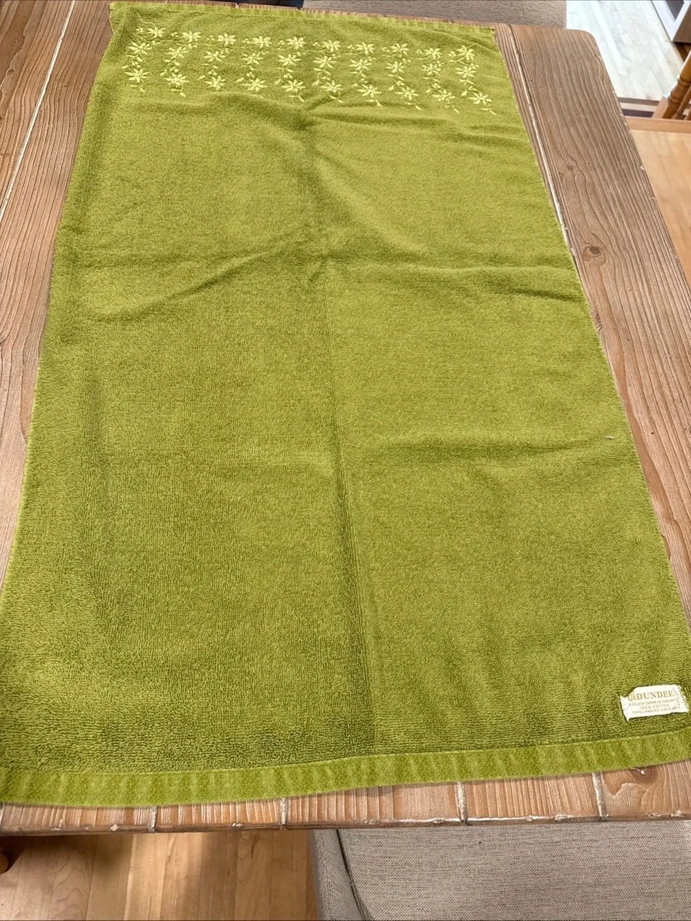 MCM Dundee Golden Crown Towel Set 3pc Avocado Green Floral Vine Retro Cotton USA